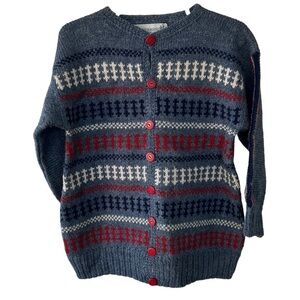 Vintage The Scotch House Fair Isle Wool Cardigan Sweater  Gray Red GUC 3T/4T